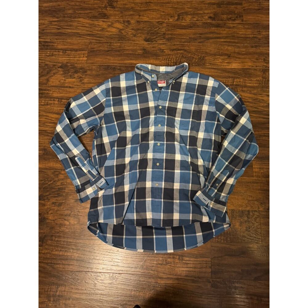 Wrangler Button Up Shirt Men’s Flex For Comfort Long Sleeve Blue Workwear XXL